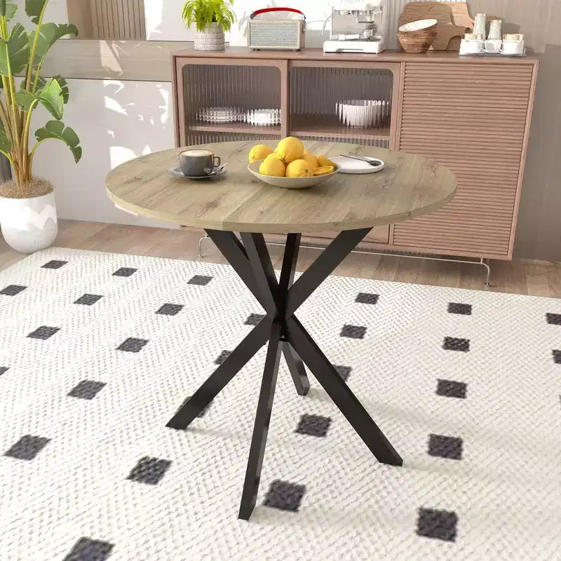 Round Modern Dining Table, Minimalist Kitchen & Dining Room Table with Metal Cross Legs, Furniture for Home or Office