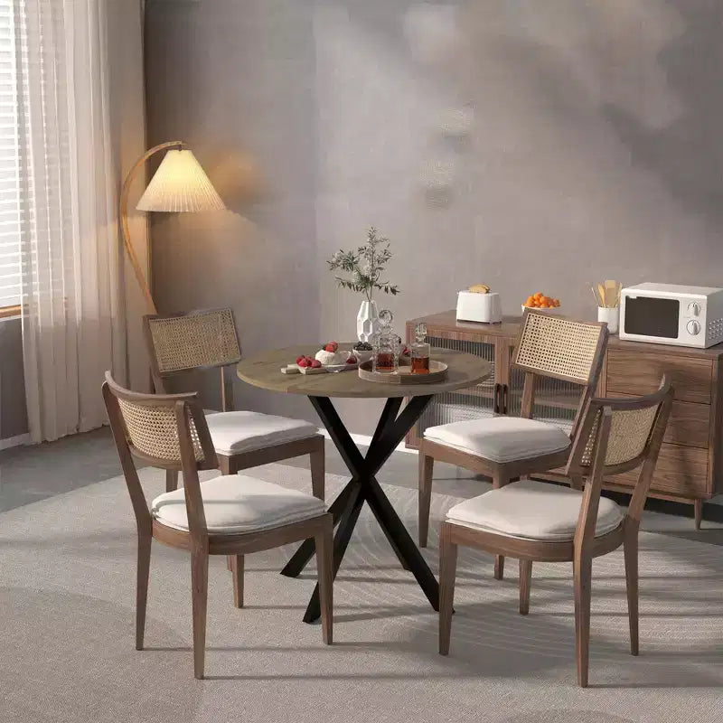 Table à manger ronde et moderne, table de cuisine et de salle à manger minimaliste avec pieds métalliques croisés, meubles pour la maison ou le bureau