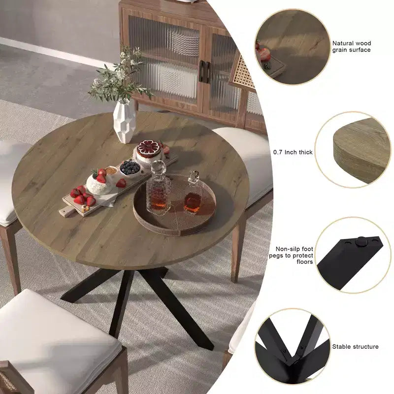 Table à manger ronde et moderne, table de cuisine et de salle à manger minimaliste avec pieds métalliques croisés, meubles pour la maison ou le bureau