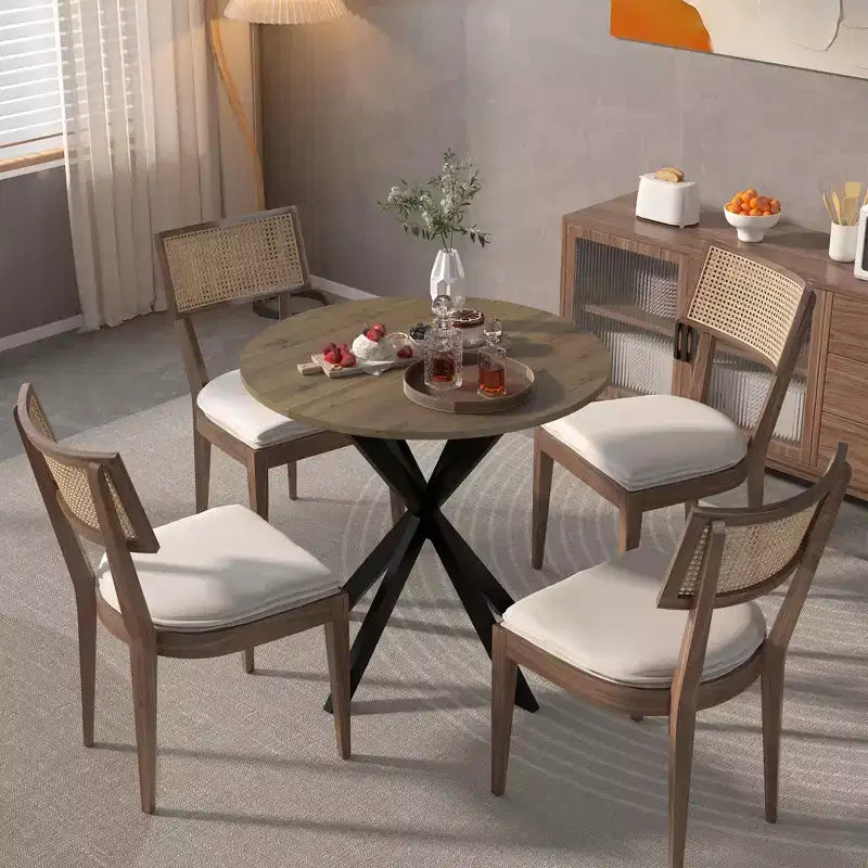 Table à manger ronde et moderne, table de cuisine et de salle à manger minimaliste avec pieds métalliques croisés, meubles pour la maison ou le bureau