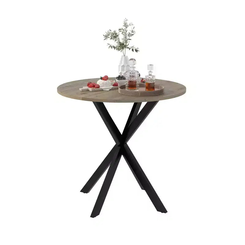 Table à manger ronde et moderne, table de cuisine et de salle à manger minimaliste avec pieds métalliques croisés, meubles pour la maison ou le bureau