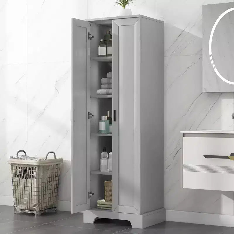 Bathroom Tall Cabinet, Freestanding Storage Cabinet with 2 Doors and 4 Storage Shelves, Free Standing Linen Tower for Kitchen