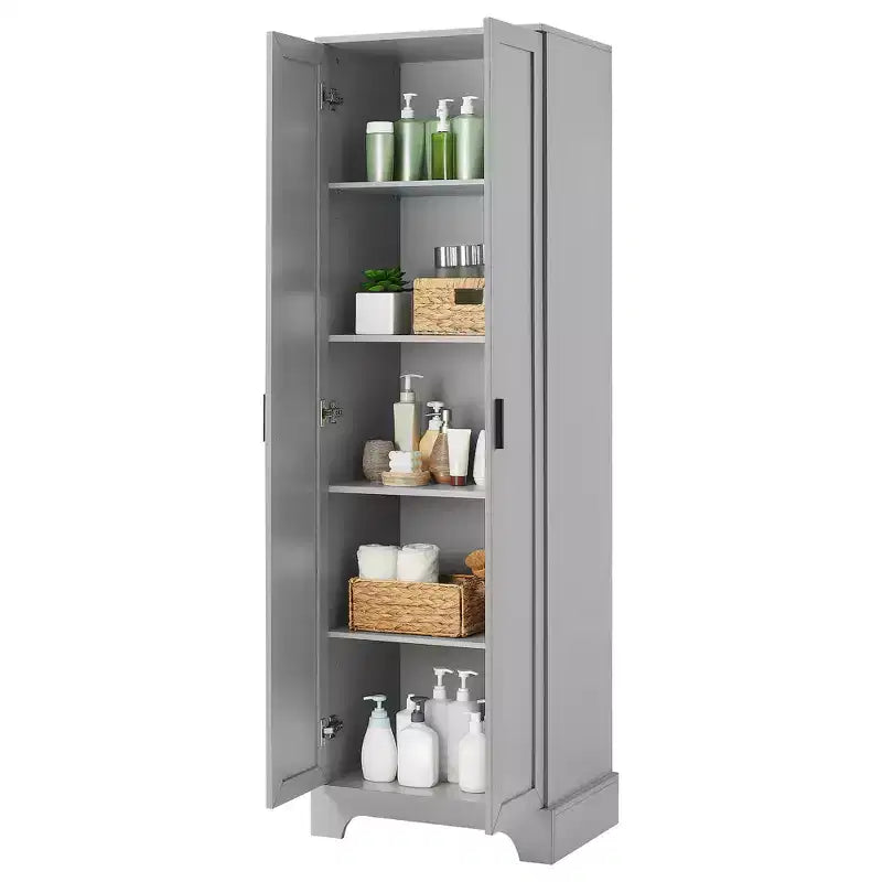 Meuble Colonne de Salle de Bain – 2 Portes, 4 Étagères, Tour de Rangement