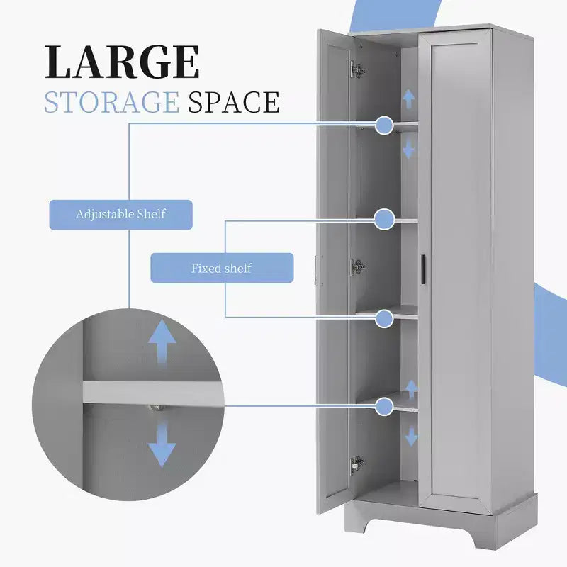 Meuble Colonne de Salle de Bain – 2 Portes, 4 Étagères, Tour de Rangement