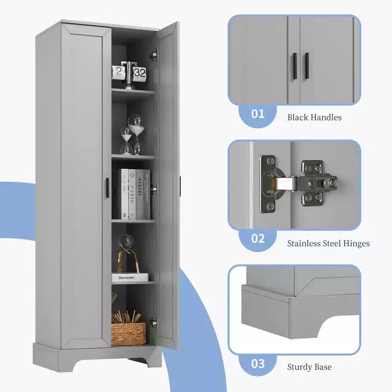Meuble Colonne de Salle de Bain – 2 Portes, 4 Étagères, Tour de Rangement