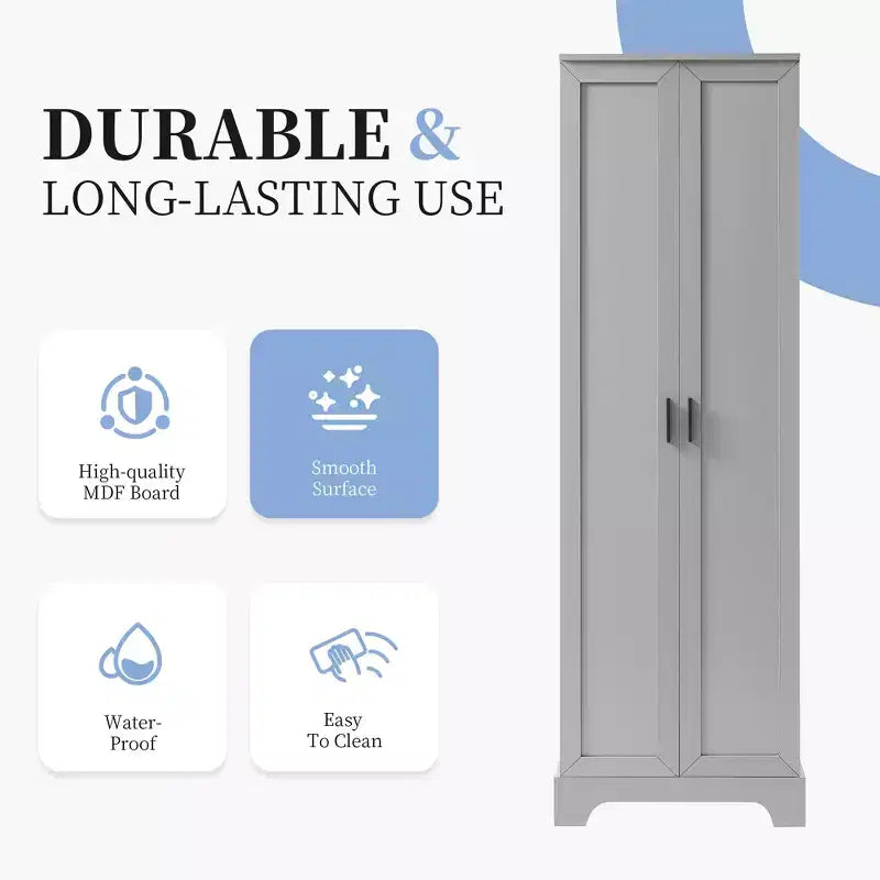 Meuble Colonne de Salle de Bain – 2 Portes, 4 Étagères, Tour de Rangement