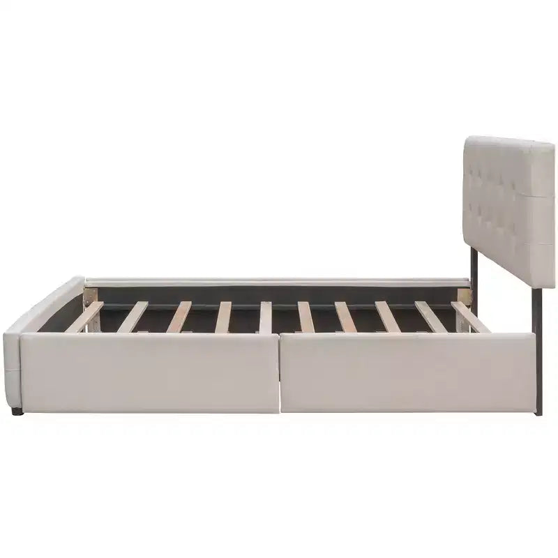 Lit plateforme rembourré Queen Size avec lit gigogne Twin XL, cadre de lit Queen en bois de lin 2 tiroirs pour chambre à coucher