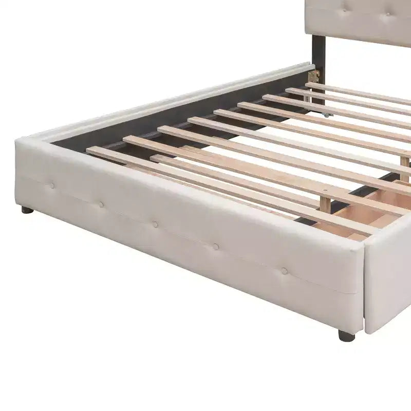 Lit plateforme rembourré Queen Size avec lit gigogne Twin XL, cadre de lit Queen en bois de lin 2 tiroirs pour chambre à coucher
