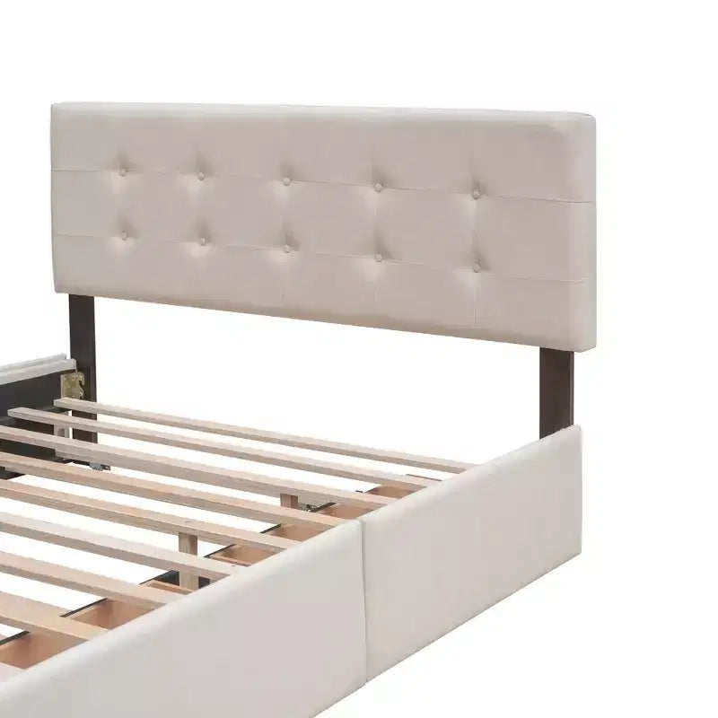 Lit plateforme rembourré Queen Size avec lit gigogne Twin XL, cadre de lit Queen en bois de lin 2 tiroirs pour chambre à coucher
