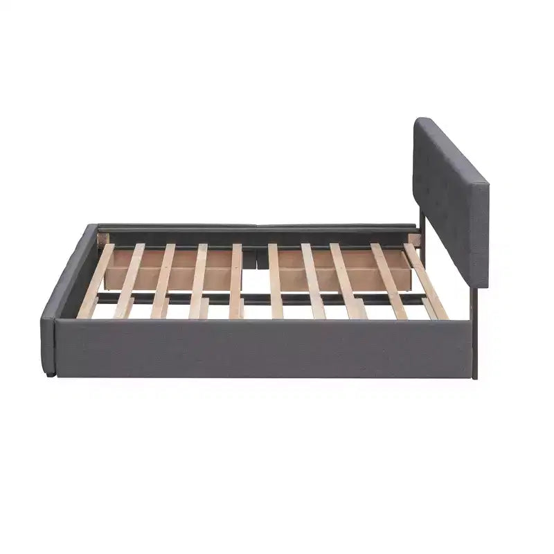Lit plateforme rembourré Queen Size avec lit gigogne Twin XL, cadre de lit Queen en bois de lin 2 tiroirs pour chambre à coucher