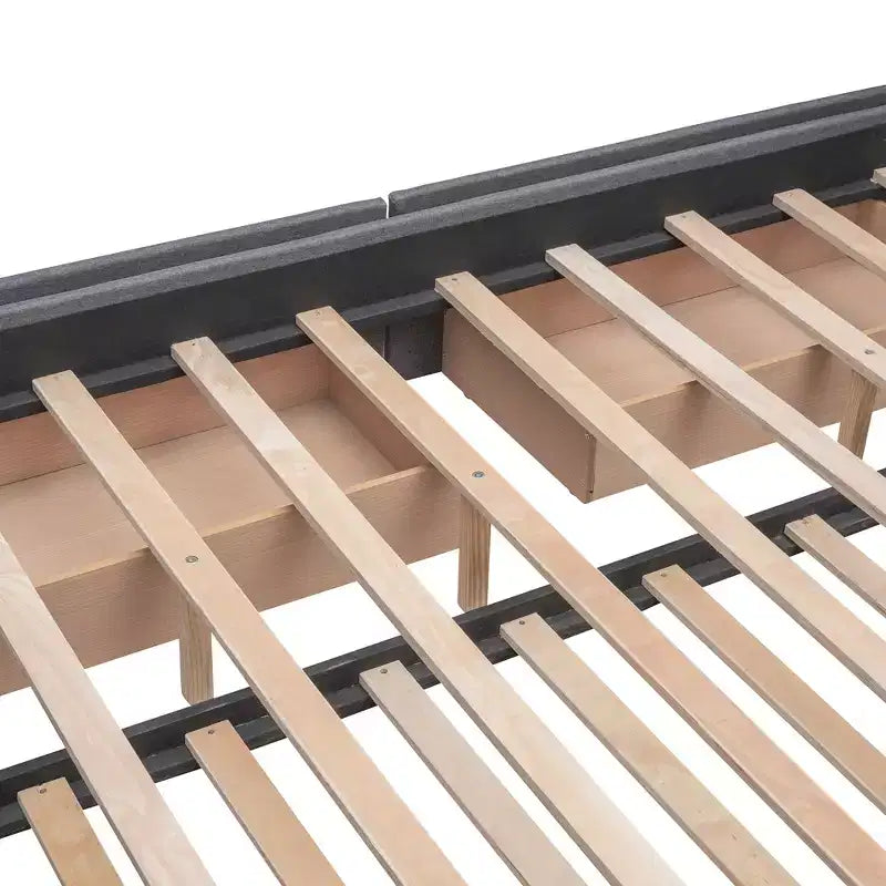 Lit plateforme rembourré Queen Size avec lit gigogne Twin XL, cadre de lit Queen en bois de lin 2 tiroirs pour chambre à coucher