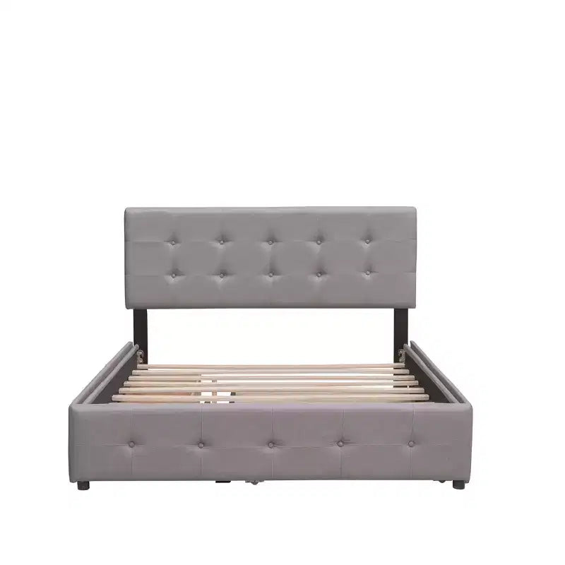 Lit plateforme rembourré Queen Size avec lit gigogne Twin XL, cadre de lit Queen en bois de lin 2 tiroirs pour chambre à coucher