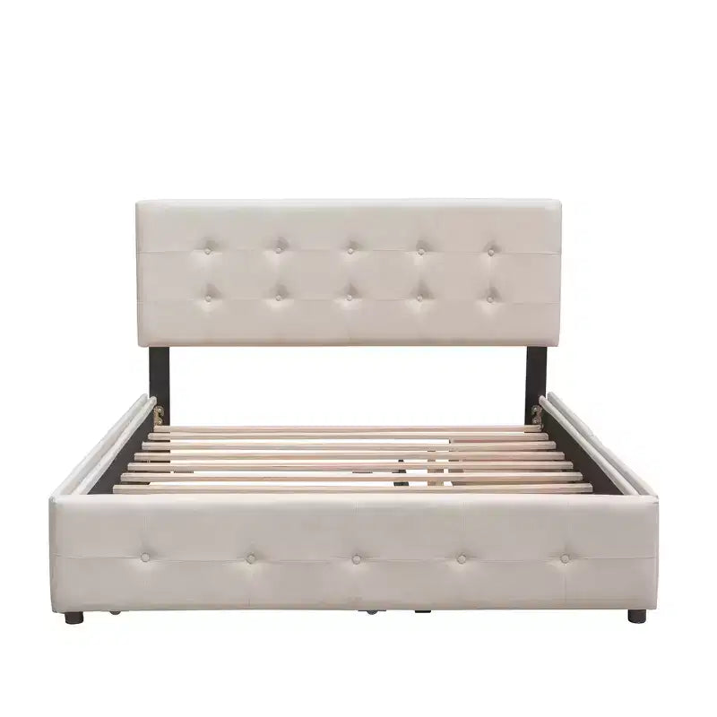 Lit plateforme rembourré Queen Size avec lit gigogne Twin XL, cadre de lit Queen en bois de lin 2 tiroirs pour chambre à coucher
