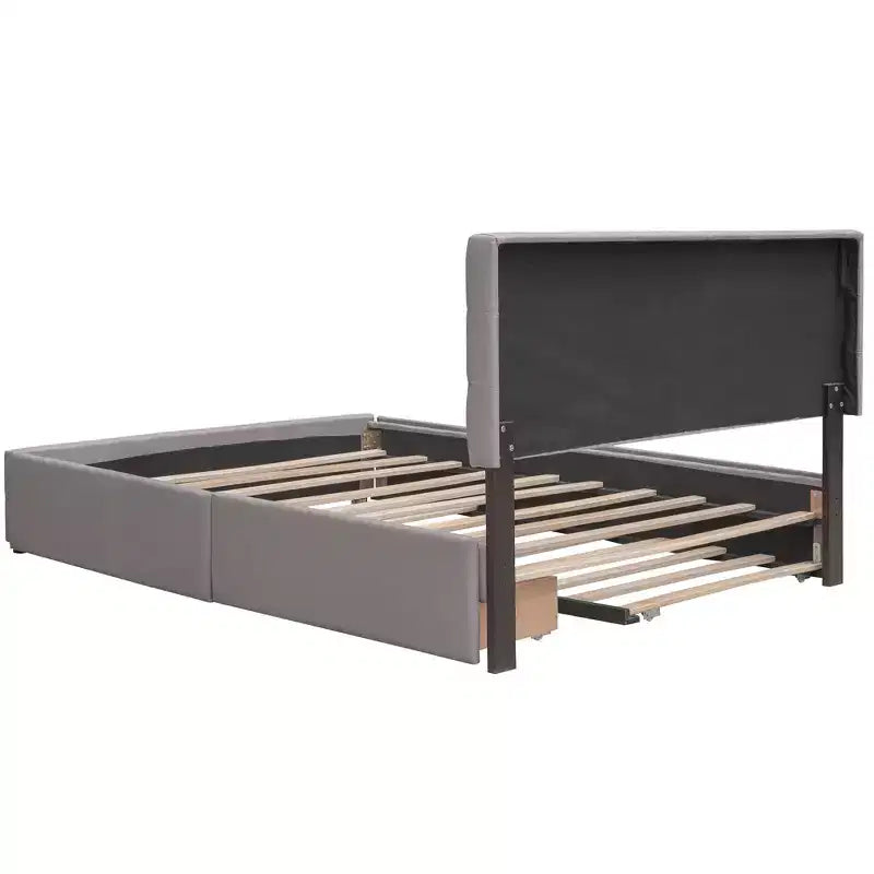 Lit plateforme rembourré Queen Size avec lit gigogne Twin XL, cadre de lit Queen en bois de lin 2 tiroirs pour chambre à coucher