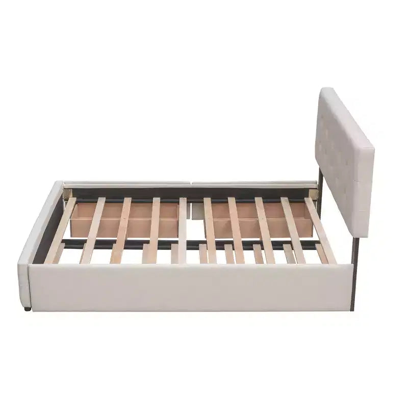Lit plateforme rembourré Queen Size avec lit gigogne Twin XL, cadre de lit Queen en bois de lin 2 tiroirs pour chambre à coucher