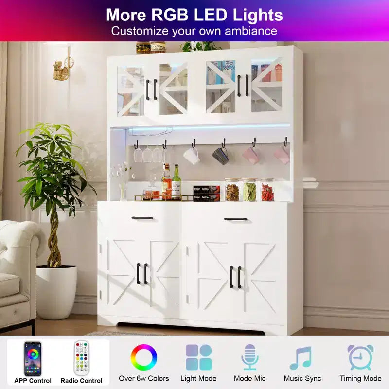 Meuble de cuisine de 180 cm avec éclairage RVB intelligent Bluetooth, étagères de rangement de porte et prise de courant