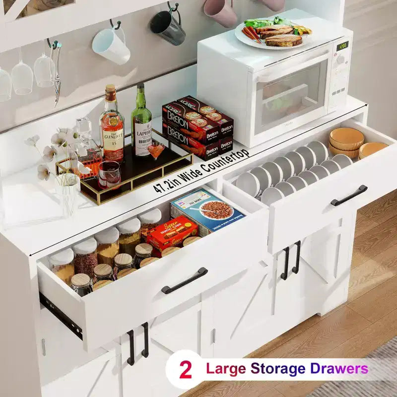 Meuble de cuisine de 180 cm avec éclairage RVB intelligent Bluetooth, étagères de rangement de porte et prise de courant