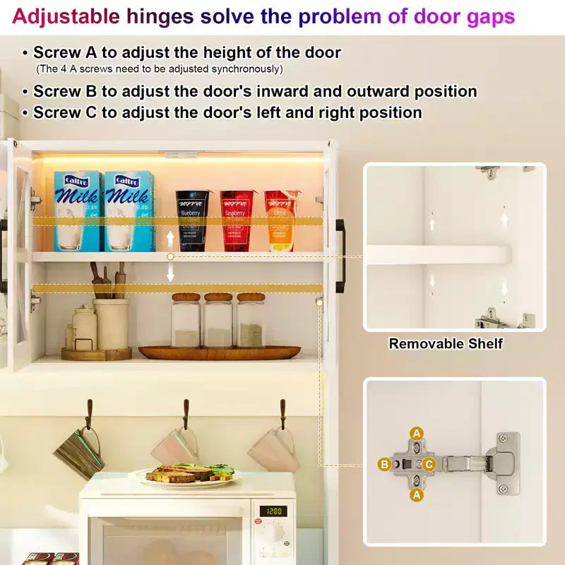 Meuble de cuisine de 180 cm avec éclairage RVB intelligent Bluetooth, étagères de rangement de porte et prise de courant