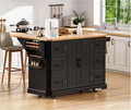 Okak Rubber Wood Kitchen Island with Drop Leaf & Power Outlet,Rolling Kitchen Cart with Wheels & Drawers,Storage Cabinet Folding Dining Table