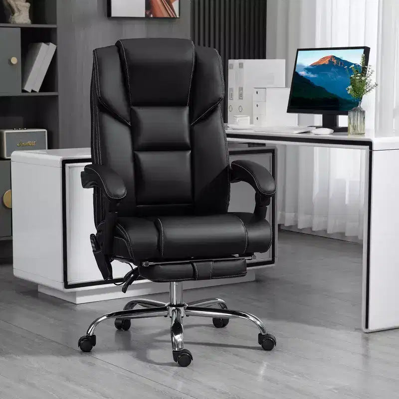 Chaise de bureau de massage avec fonction chauffante – 6 points de vibration, cuir PU, inclinable, repose-pieds