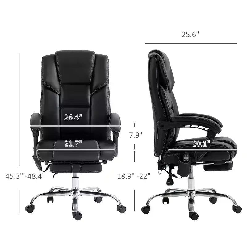 Chaise de bureau de massage avec fonction chauffante – 6 points de vibration, cuir PU, inclinable, repose-pieds