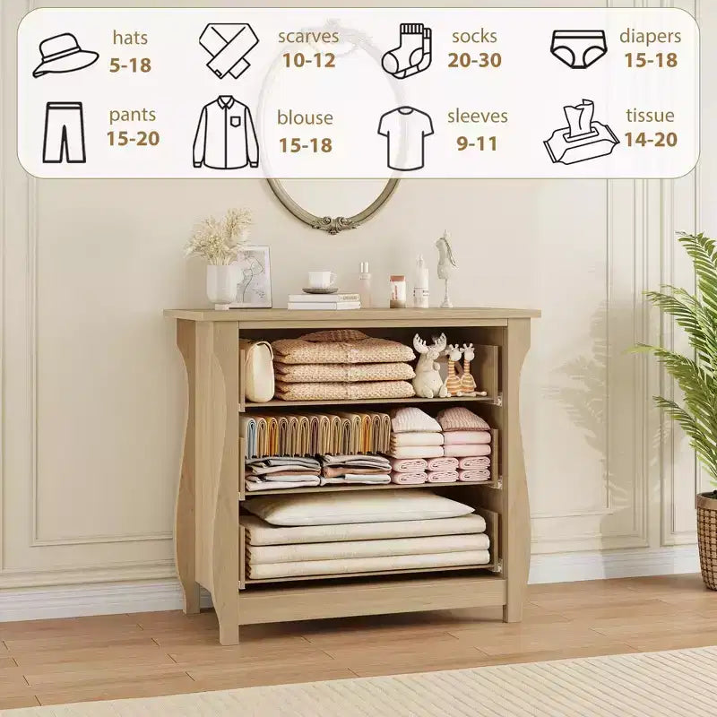 Commode bohème 3 tiroirs avec pieds incurvés et accents en rotin - Armoire de rangement autonome pour chambre à coucher, salon, entrée ou balcon