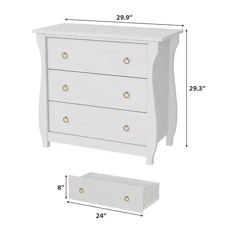 3-Drawer Boho Dresser with Curved Legs & Rattan Accents - Freestanding Storage Cabinet for Bedroom, Living Room, Entryway, or Balcony