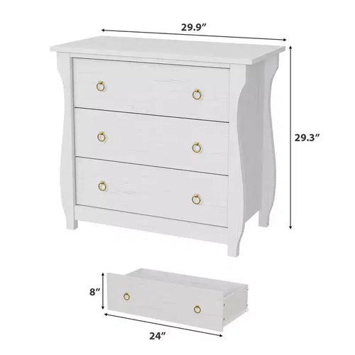 Commode bohème 3 tiroirs avec pieds incurvés et accents en rotin - Armoire de rangement autonome pour chambre à coucher, salon, entrée ou balcon
