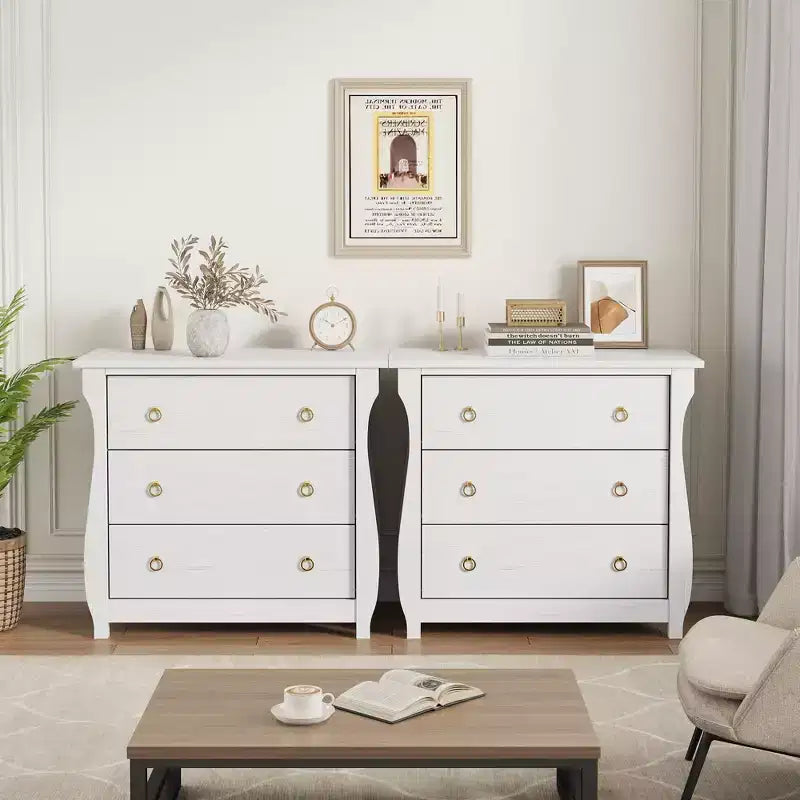 3-Drawer Boho Dresser with Curved Legs & Rattan Accents - Freestanding Storage Cabinet for Bedroom, Living Room, Entryway, or Balcony