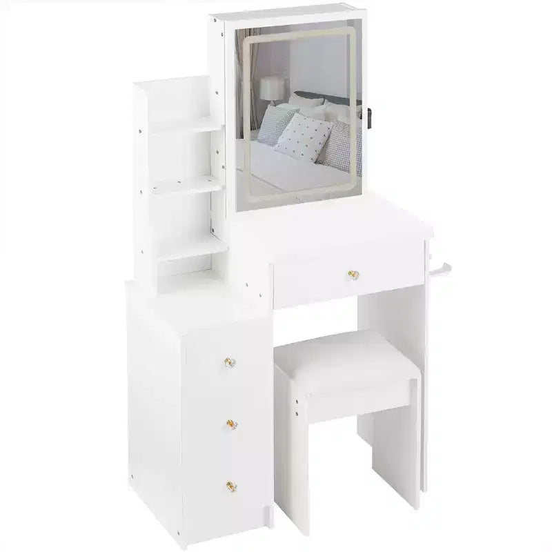 Table de toilette de 74,2 cm avec tabouret rembourré, support pour sèche-cheveux et station d'alimentation