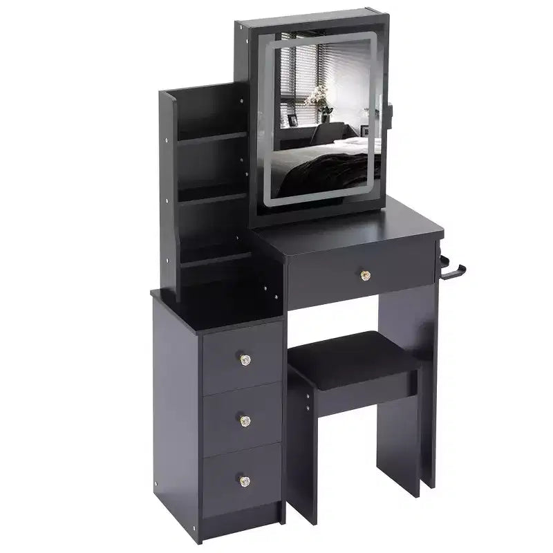 29.2" Makeup Vanity Table with Cushioned Stool, Hair Dryer Stand & Power Station