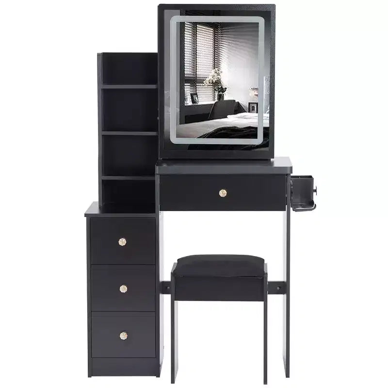 Table de toilette de 74,2 cm avec tabouret rembourré, support pour sèche-cheveux et station d'alimentation