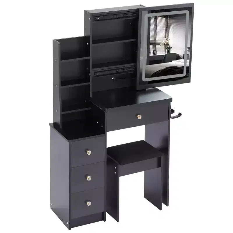 Table de toilette de 74,2 cm avec tabouret rembourré, support pour sèche-cheveux et station d'alimentation