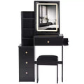 Table de toilette de 74,2 cm avec tabouret rembourré, support pour sèche-cheveux et station d'alimentation
