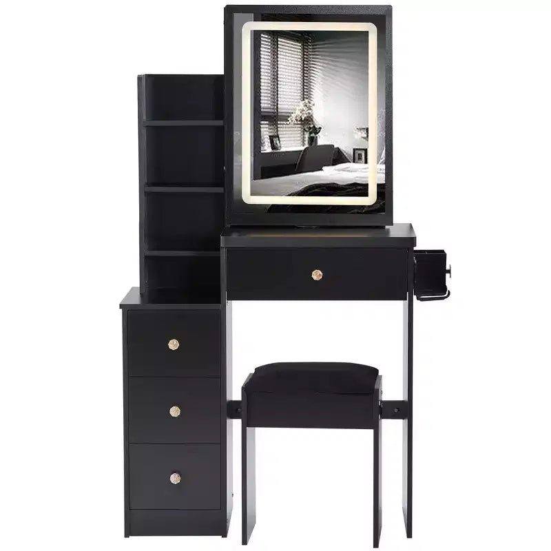 29.2" Makeup Vanity Table with Cushioned Stool, Hair Dryer Stand & Power Station