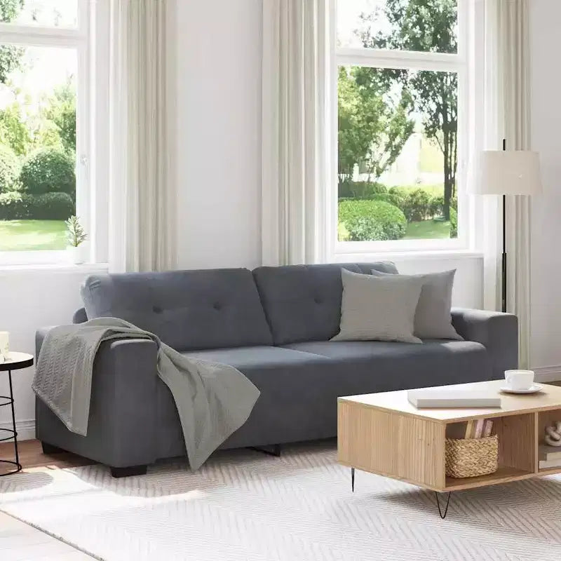 Canapé 3 places en velours – Noir, 180 cm de large, coussins en mousse moelleuse, style moderne