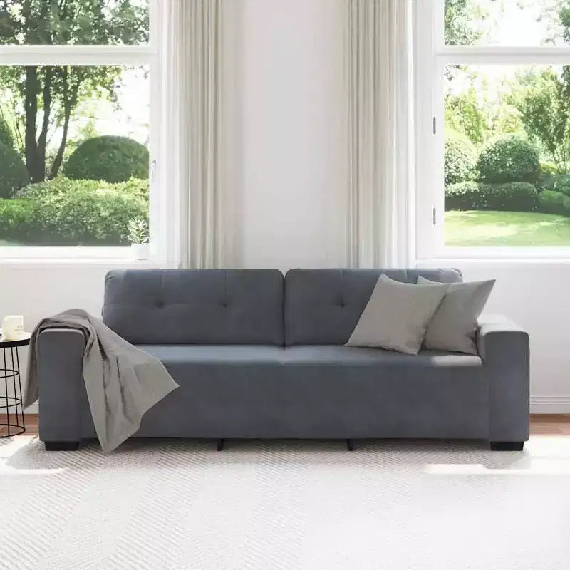 Canapé 3 places en velours – Noir, 180 cm de large, coussins en mousse moelleuse, style moderne
