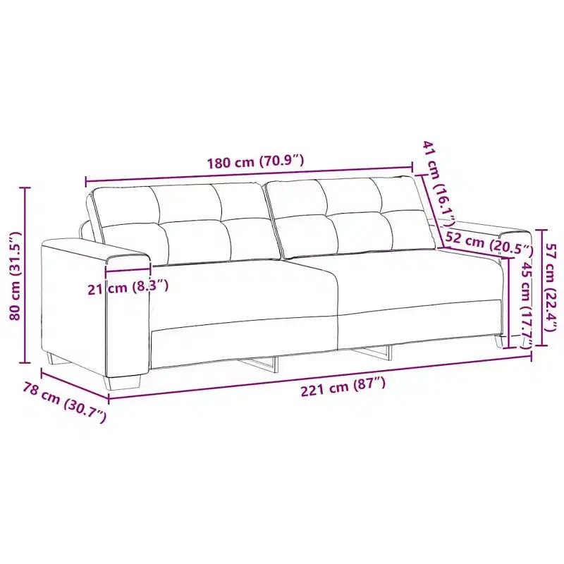 Canapé 3 places en velours – Noir, 180 cm de large, coussins en mousse moelleuse, style moderne