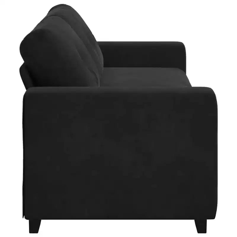 Canapé 3 places en velours – Noir, 180 cm de large, coussins en mousse moelleuse, style moderne