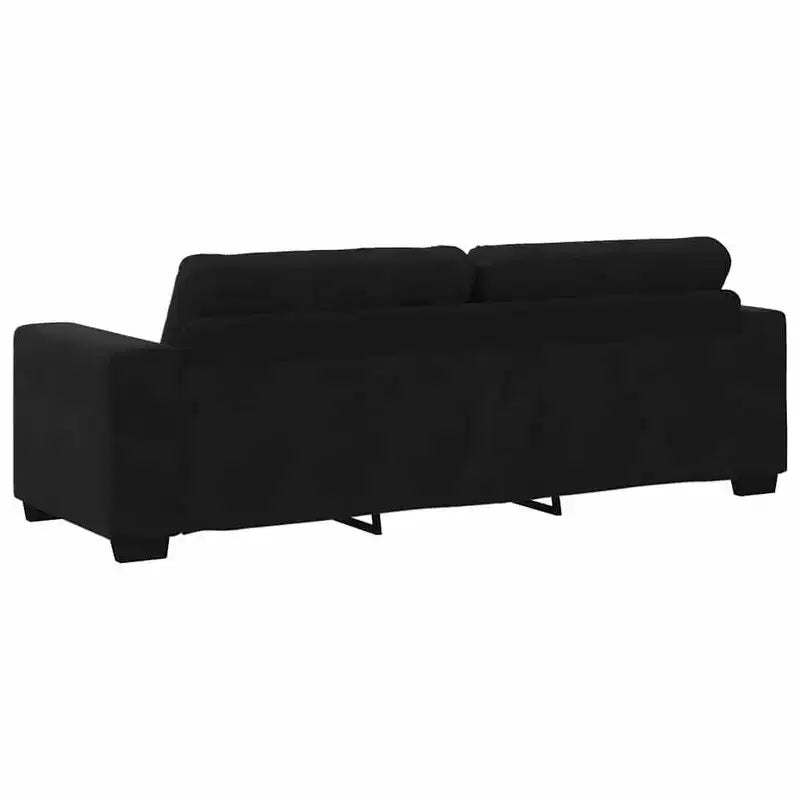 Canapé 3 places en velours – Noir, 180 cm de large, coussins en mousse moelleuse, style moderne