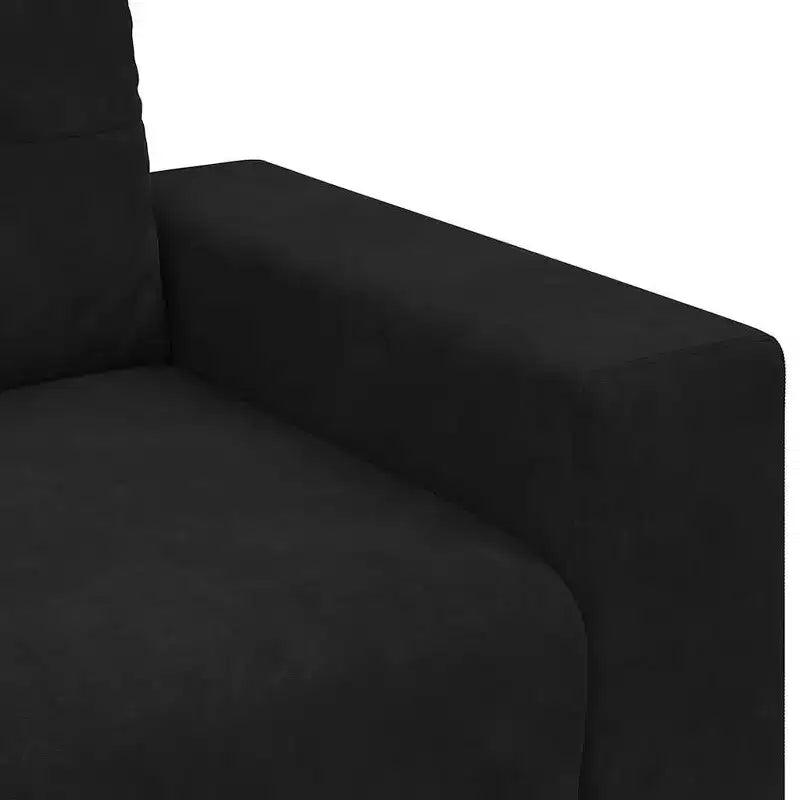 Canapé 3 places en velours – Noir, 180 cm de large, coussins en mousse moelleuse, style moderne