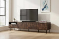 Homy Casa 78 Mid-Century Modern TV Stand with Textured Pattern Doors and Open Storage Shelf,for 85 TV, Walnut