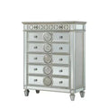 44" Varian Chest Mirrored - Acme Furniture: Glam Bedroom Storage, 5 Drawers, Silver Trim