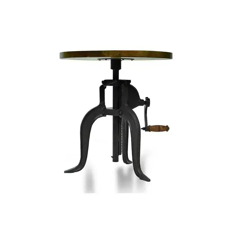 Table d'appoint à manivelle réglable en hauteur – Plateau en bois de manguier et structure en fonte, 48-68 cm H