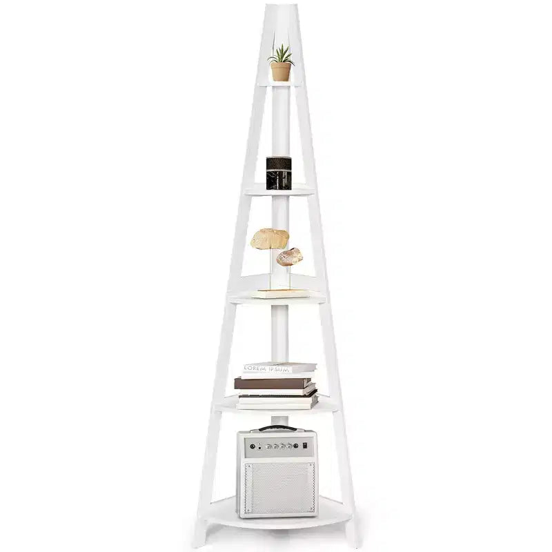 Costway 5 Tier Corner Ladder Shelf Floor Stand Shelves Bookshelf Display Bookcase