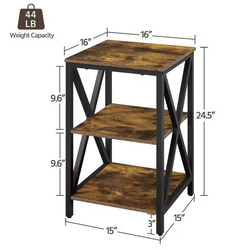 Table d'appoint à 3 niveaux – Structure métallique en X, 3 étagères, style industriel