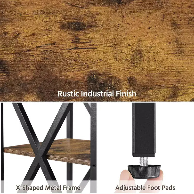 Table d'appoint à 3 niveaux – Structure métallique en X, 3 étagères, style industriel