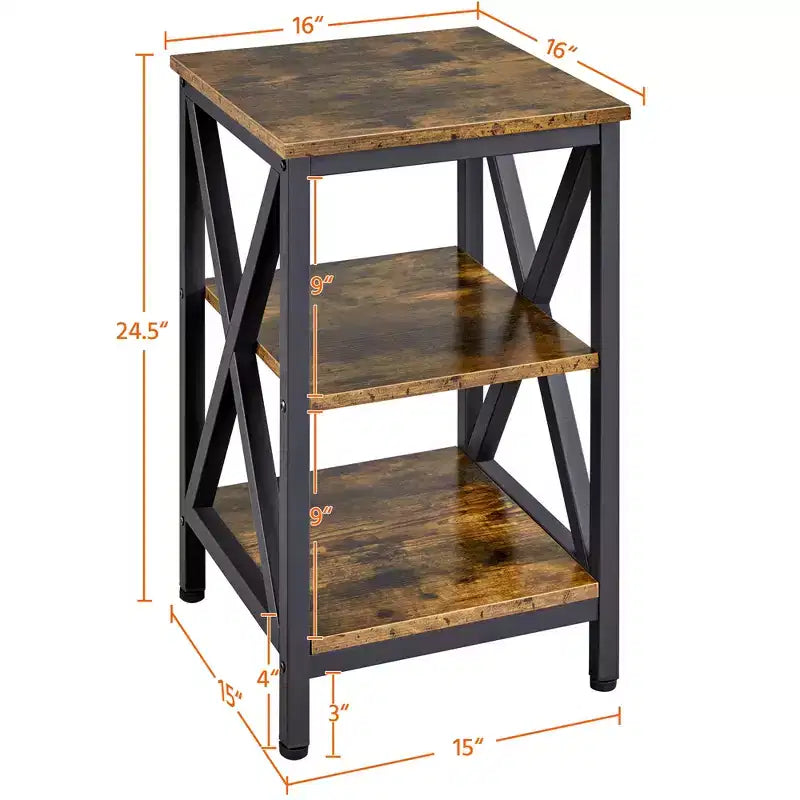 Table d'appoint à 3 niveaux – Structure métallique en X, 3 étagères, style industriel