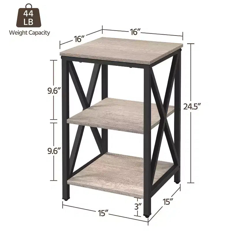 Table d'appoint à 3 niveaux – Structure métallique en X, 3 étagères, style industriel
