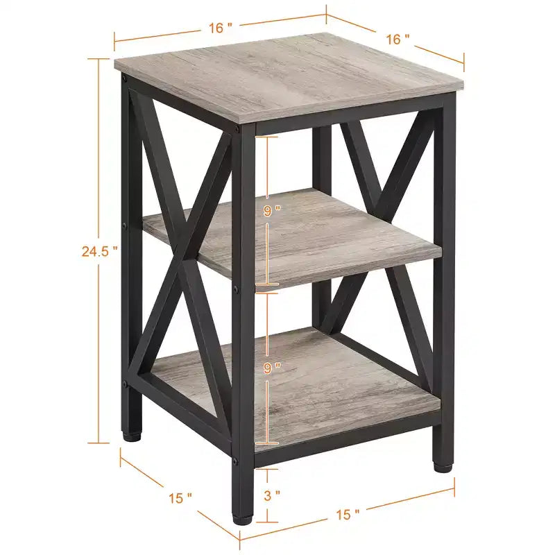 Table d'appoint à 3 niveaux – Structure métallique en X, 3 étagères, style industriel